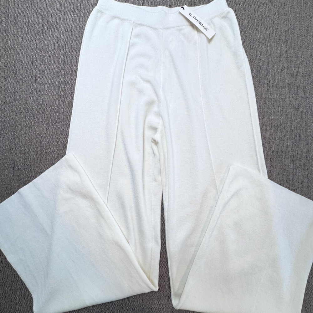 Commense Cream Knit Wide Leg Pants Pintuck Seam Wool Blend OA240912041